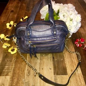 Sabina Blue Leather Chain Strap Crossbody